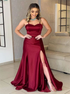 A Line Spaghetti Straps Sweetheart Satin Backless Prom Dress with Slit LBQ3958
